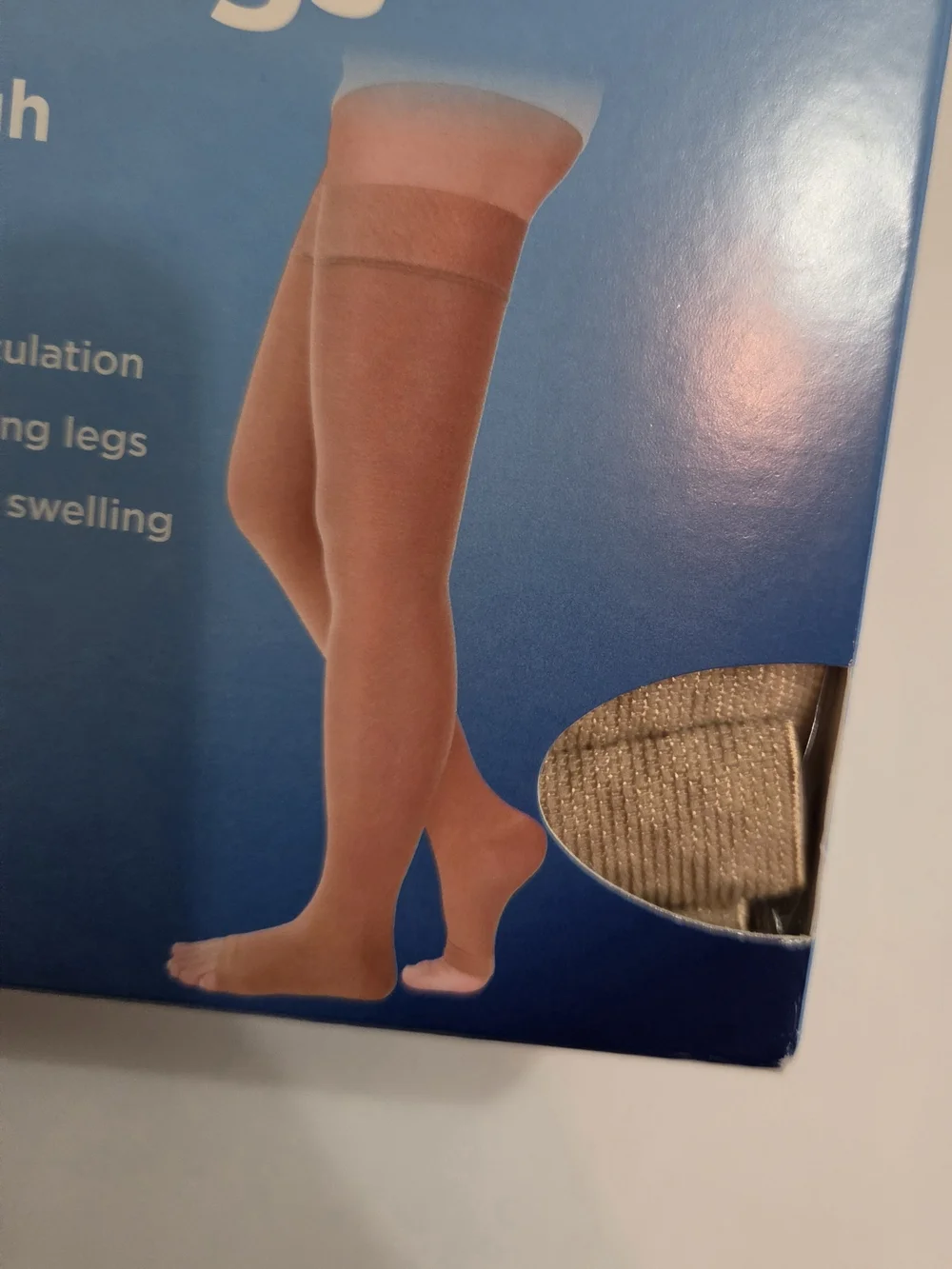 Amazon Medical Compression Stockings 2XL Beige Thigh High Open Toe New